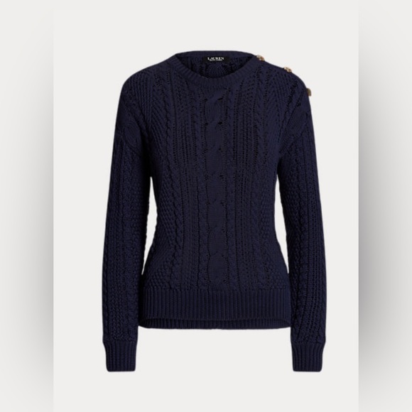 Ralph Lauren Black Label Aran-Knit ‘Refined Navy’ Cotton Sweater Woman’s XLarge - Picture 2 of 9